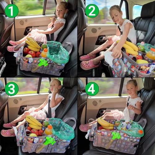 Miniatura 6 de Organizador de automóvil para niños de fácil acceso con caja de pañuelos y portavasos para asiento trasero, asiento delantero, entre asientos, piso
