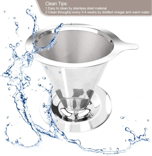Miniatura 5 de Gotero de Café Pour Over, Filtro de Café Sin Papel de Goteo Lento, Cafetera Pour Over para Preparar 1-2 Tazas, Diseño de Doble Malla de Filtro