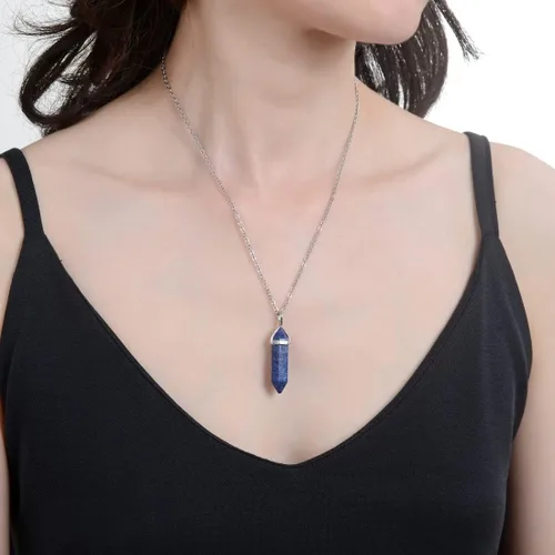 Miniatura 2 de 1 collar con colgante de bala de piedra preciosa natural, piedra de cristal curativo, cuarzo, reiki, chakra, energía de roca de 18 pulgadas, joyería