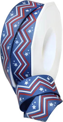 Miniatura 12 de Morex Ribbon Carrete de cinta de satén con alambre de estrellas y rayas, 2-1/2 pulgadas por 3 yardas, rojo/blanco/azul Estrellas y rayas con cable