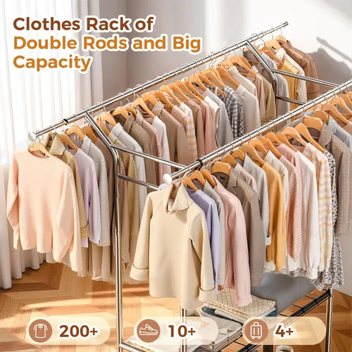 Miniatura 3 de Luxspire Perchero resistente con carga de 650 libras, percheros de ropa de doble barra para colgar ropa, estantes de ropa rodantes con ruedas