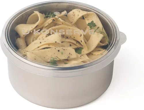 U Konserve Envase de almacenamiento de alimentos redondo de acero inoxidable con tapa de silicona a prueba de fugas apto para lavavajillas - Sin