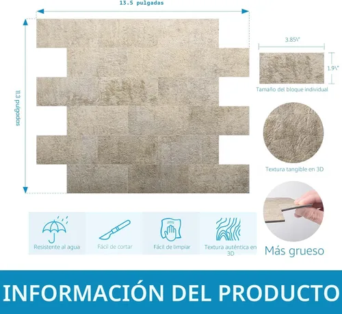 Miniatura 7 de Art3d Paquete de 10 azulejos de pared para salpicaduras de muro, azulejos de piedra para cocina, baño, chimenea, tocadores en piedra beige
