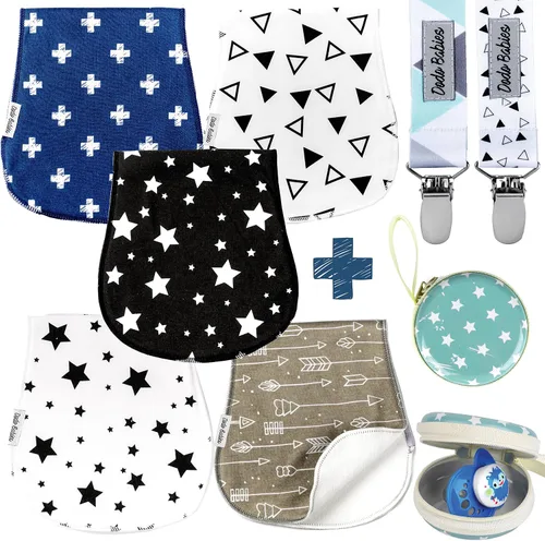 Miniatura 9 de Dodo Babies Paños de algodón para eructos – Algodón absorbente esencial para bebé – Hombro contorneado para bebé niño – Clip para chupete y estuche