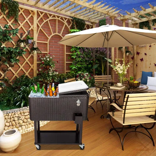 Miniatura 2 de Henf Baúl de hielo con ruedas de 80 cuartos de galón con estante inferior, enfriador de bebidas portátil para patio, bar, bebida, baúl con abridor