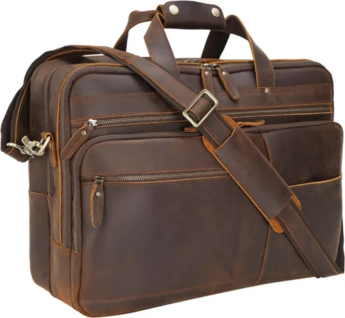 Miniatura 8 de Polare - Maletín de cuero de grano completo XL de 18 pulgadas para hombres, maletín de viaje de negocios, bolsa de mensajero para portátil de 17.3