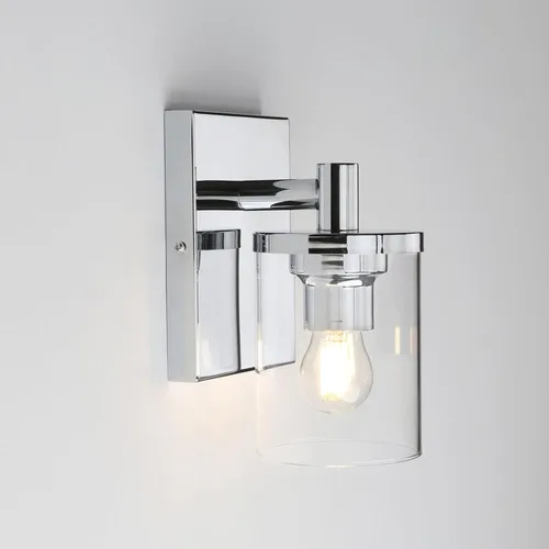 Pathson Aplique de pared vintage de 1 luz, lámpara de pared de baño cableada con pantalla de vidrio transparente y base de metal, accesorios