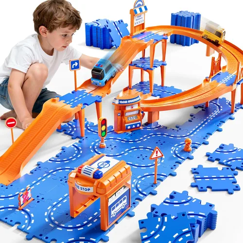 Miniatura 8 de NIPLOOOW Juego de pistas de autos de carreras de rompecabezas para niños de 3 a 5 años, juego de autos de pista de rompecabezas de piso, juguetes