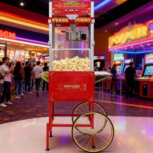 Miniatura 11 de Máquina comercial de palomitas de maíz, 20 onzas con carrito y ruedas, máquina para hacer palomitas de maíz con hervidor de acero inoxidable