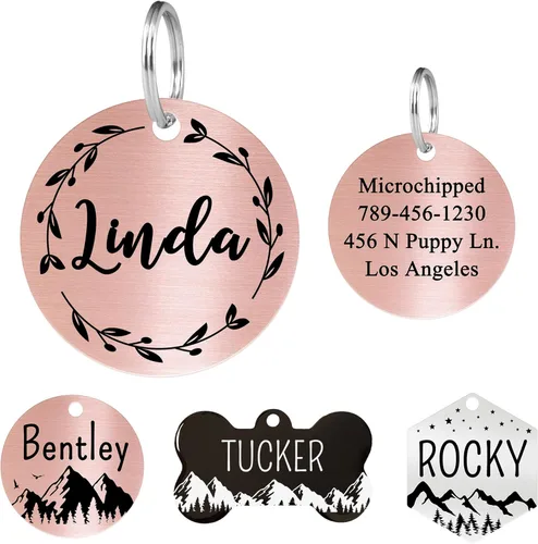 Miniatura 37 de Ultra Joys - Etiquetas de identificación de mascotas de acero inoxidable - Grabado personalizado en la parte delantera y trasera, etiquetas