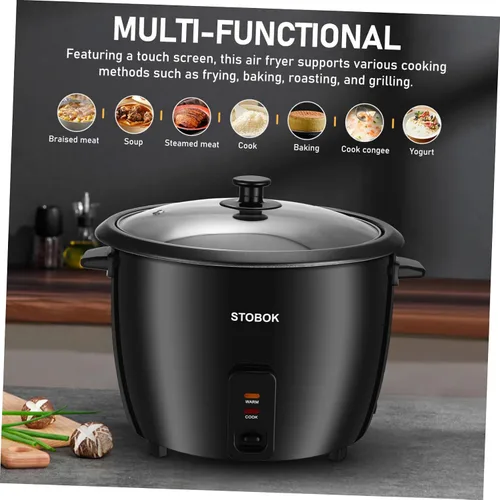 Miniatura 8 de Lurrose Arrocera eléctrica con tapa transparente, olla portátil para estofado doméstico para sopa de gachas de arroz, sopa y vaporera, enchufe