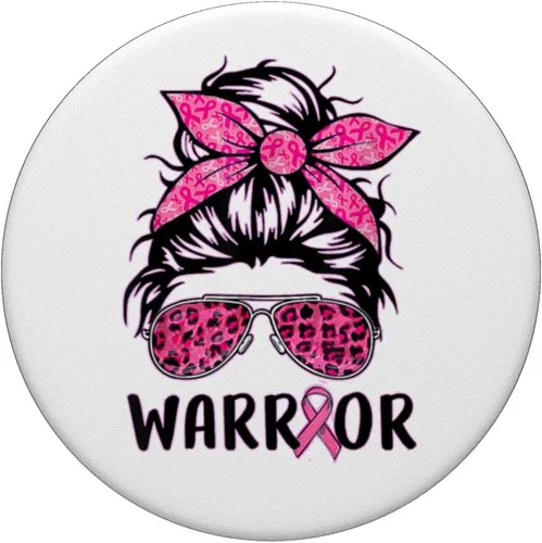 Miniatura 3 de Messy Bun Pink Warrior Soporte de concientización sobre el cáncer de mama PopSockets intercambiables PopGrip