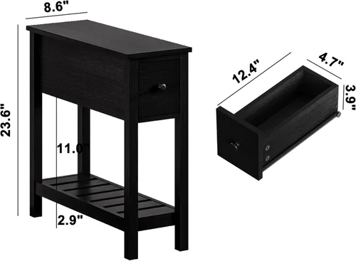 Miniatura 3 de ChooChoo Mesa auxiliar estrecha, mesa auxiliar pequeña para espacios pequeños, mesa auxiliar delgada con cajón, mesita de noche estrecha para sala