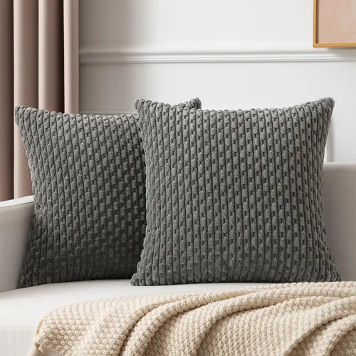 Miniatura 74 de Kevin Textile - Juego de 2 fundas de almohada decorativas de pana de 22 x 22 pulgadas, suaves, estilo bohemio, a rayas, decoración moderna del hogar