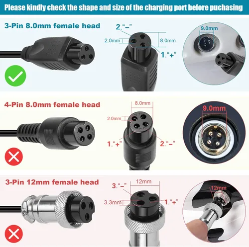 Miniatura 2 de 42V 2A Cargador Reemplazo 3 Prong Fast Charger Conector en línea para Scooter Eléctrico 36V Jetson Swagtron Onewheel Pint 10S Batería de litio