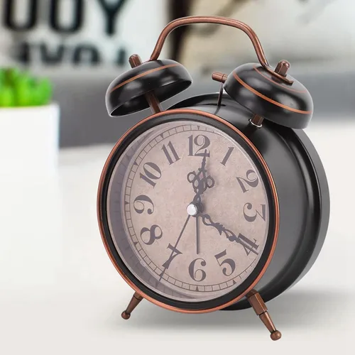 Miniatura 9 de AUNMAS Reloj despertador vintage, alarma de campana doble con esfera luminosa brillante, gestión de tiempo de noche retro para adultos con sueño