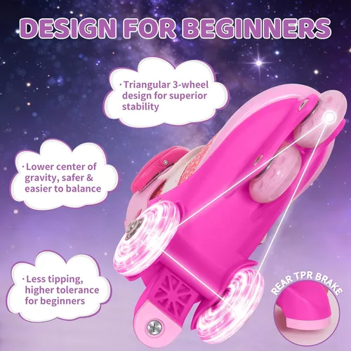Miniatura 4 de Nattork - Patines de ruedas para niños pequeños, patines de tres ruedas ajustables en 4 tallas para niñas de 3 a 7 años con ruedas iluminadas Dulce