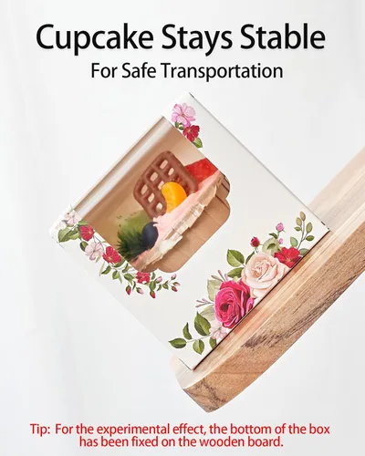 Miniatura 4 de Happyhiram Cajas para magdalenas, 12 unidades, rosas florales, mini caja de regalo individual para el día de la madre, hojas botánicas, recipientes