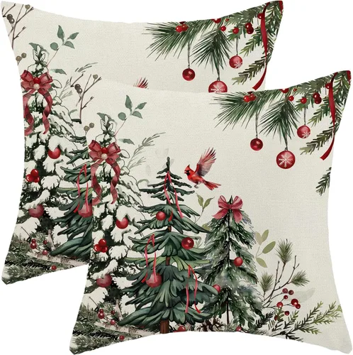 Miniatura 11 de Juego de 2 fundas de almohada de Navidad de 18 x 18 pulgadas, decoración de árbol de Navidad, fundas de almohada decorativas de invierno