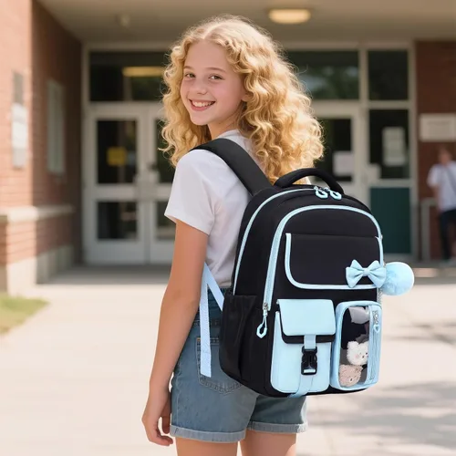 Miniatura 2 de Mochila para niñas, mochila escolar para niñas, bonita mochila con lazo para niñas, niños y adolescentes, para estudiantes de escuela primaria