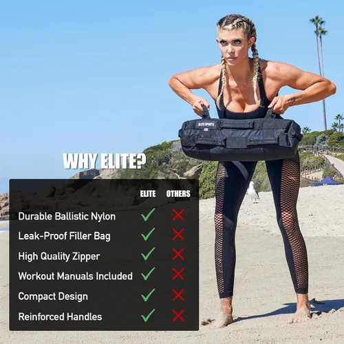 Miniatura 5 de Elite Sports Saco de Arena para Entrenamiento Versátil e Intensivo de Músculos del Core, Entrenamiento de Fuerza con Colocación Estratégica de Asas