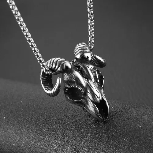 Miniatura 4 de AsAlways Demon Satan Necklace for Men Stainless Steel Retro Gothic Baphomet Goat Head Skull Pendant Necklace Jewelry Gift