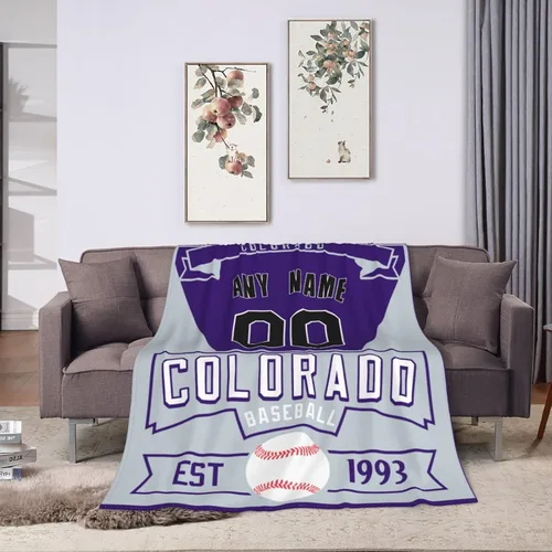 Miniatura 32 de Manta personalizada para fanáticos de la cama, regalo de béisbol, ciudad, invierno, verano, manta de forro polar con nombre y número personalizados