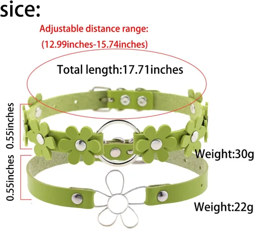 Miniatura 2 de Gargantilla gótica de PU para mujer, 2 piezas, anillo redondo, diseño de flores, collar de cuero para mujer