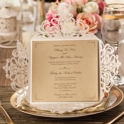 Miniatura 12 de Hosmsua 50 tarjetas de invitación de boda negras cortadas con láser con sobres, invitaciones de rosa hueca de 6.3 x 6.3 pulgadas para boda