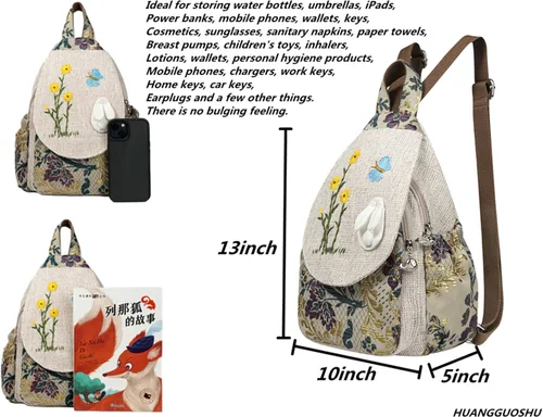Miniatura 129 de HUANGGUOSHU Mochila de algodón tejida de algodón bohemio con bordado de lona estilo bohemio con múltiples bolsillos retro linda mochila cartera