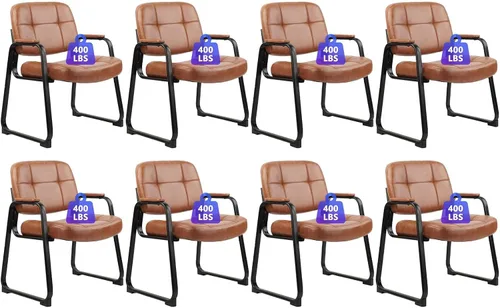Miniatura 14 de CLATINA Silla de invitados grande y alta, cómodas sillas de recepción con reposabrazos acolchado de cuero regenerado y base de trineo para oficina
