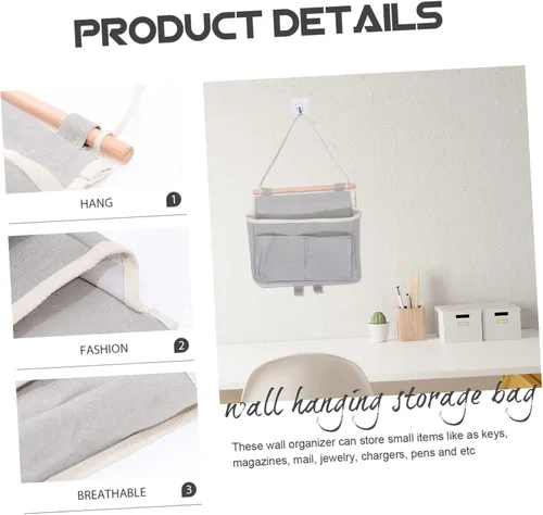 Miniatura 5 de Cabilock Bolsa de almacenamiento colgante Gancho para colgar en la puerta, organizador de dormitorio, bolsa para colgar en la pared gris para oficina