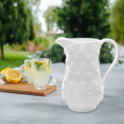 Miniatura 4 de AuldHome Design Jarra de cerámica blanca con clavos (tamaño grande), estilo retro vintage