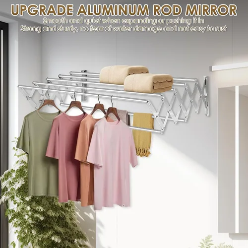 Miniatura 6 de XL-31.5 pulgadas - Estante de secado de ropa para montaje en la pared, 130 libras, gran capacidad, a prueba de óxido, retráctil, estante de secado