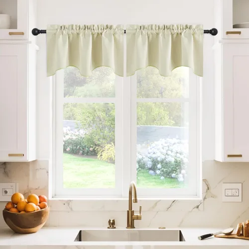 Miniatura 45 de NICETOWN Cenefa de ventana para dormitorio, ahorro de energía, bolsillo para barra, cenefa festoneada corta para ventana pequeña para lavandería