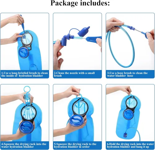 Miniatura 8 de Kit de limpieza de vejiga de hidratación, juego de limpiador de vejigas de agua con cepillo largo flexible para manguera, válvula de mordida pequeña