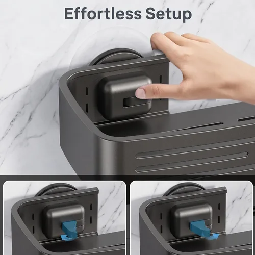 Miniatura 9 de Ventosa para regadera, paquete de 2 estantes cuadrados de ducha sin perforación, aleación de aluminio, extraíble, regaderas de succión para baño