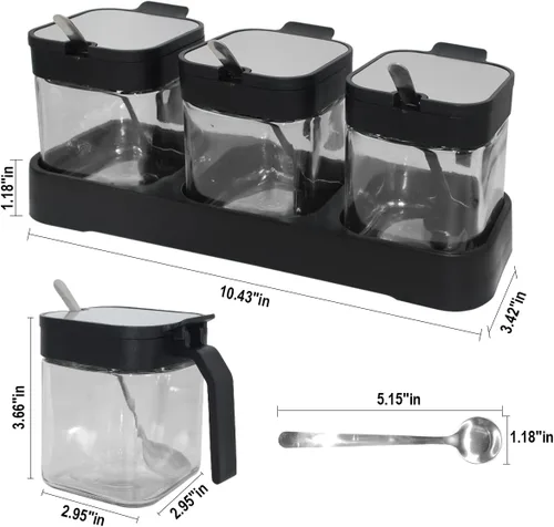 Miniatura 2 de Tarros de especias de condimentos de vidrio, 5.6 onzas/8.6 fl oz, recipiente para especias con tapas y cucharas y bandeja, recipientes de vidrio