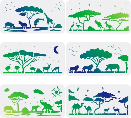 Miniatura 15 de FINGERINSPIRE 9 plantillas de plantillas de animales de 7.9 x 7.9 pulgadas, patrón de pintura de plástico – mono, oso, pájaro, elefante, ciervo