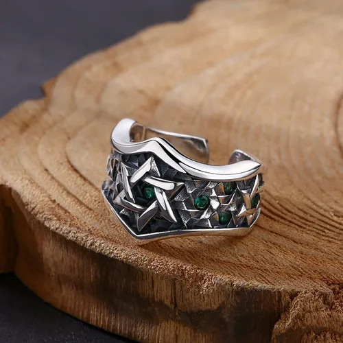 Miniatura 6 de Anillo vintage de plata de ley 925 con estrella de David judía con circonita cúbica para hombres y niños abierto ajustable, Metal, Zirconia cúbica