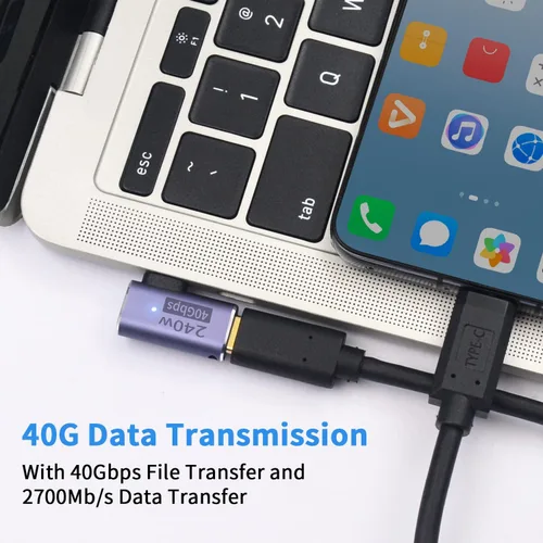 Miniatura 4 de Poyiccot Adaptador USB C de Ángulo Recto PD 240W para Thunderbolt 4/3, Extensión USB C Macho a Hembra de 90 Grados en Ángulo Recto USB 4.0 Conector