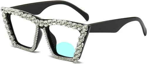 Miniatura 7 de willochra Gafas de lectura con diamantes brillantes de ojo de gato con diamantes brillantes para mujer, anteojos de lectura bifocales cuadrados