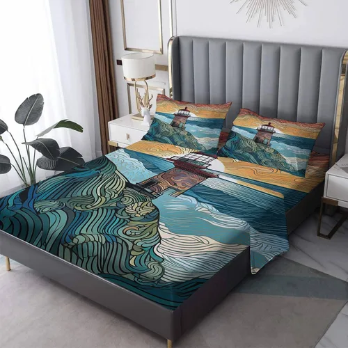 Miniatura 8 de Sun Sheets - Juego de sábanas de 3 piezas con estampado bohemio de montaña, sábanas y fundas de almohada estampadas - Sábana bajera ajustable
