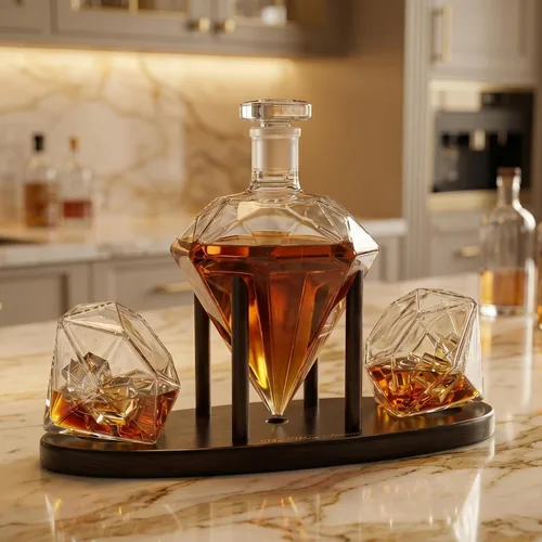 Miniatura 8 de The Wine Savant - Decantador de whisky en forma de diamante, con 2 copas en forma de diamante, para licor, escocés, ron, bourbon, vodka, tequila
