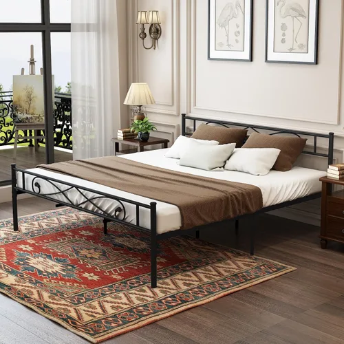 Miniatura 3 de Base de cama de plataforma metálica King con cabecero, soporte de listones de acero resistente, base de colchón, almacenamiento debajo de la cama