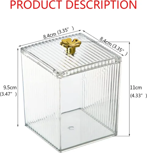 Miniatura 3 de DASITON Soporte acrílico Qtip, tarros de baño con tapa, dispensador de tarro de boticario para bola de algodón, hisopo, almohadillas redondas, hilo