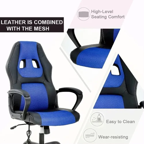 Miniatura 5 de HHS Silla reclinable de oficina para adultos, respaldo alto, de cuero, escritorio, juegos, carreras, ejecutiva, ergonómica, ajustable, giratoria