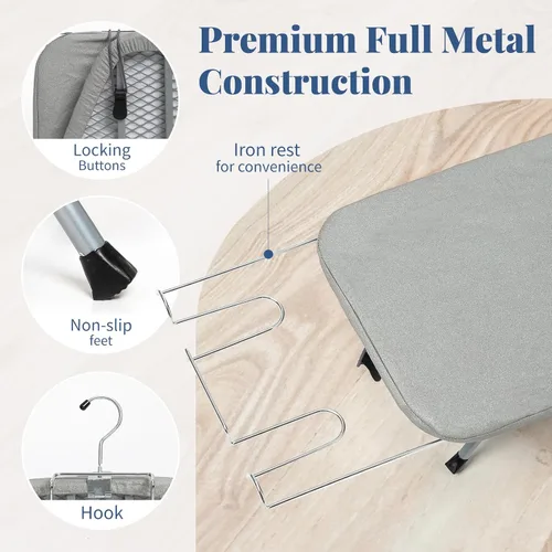 Miniatura 4 de BlissBoard - Tabla de planchar de mesa con soporte para planchar, pequeña tabla de planchar plegable con cubierta resistente al calor, mini mesa