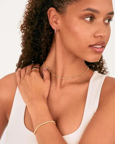 Miniatura 2 de PAVOI - Collar ajustable estilo bordillo con eslabones de clip, cuadrado, esfera, cuentas, serpentina, espina de pescado y fígaro, chapado en oro