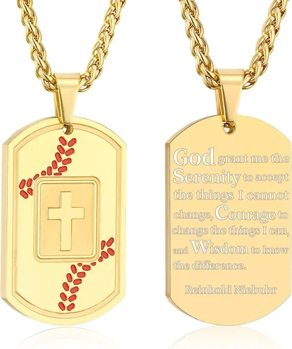 Miniatura 22 de Collar de cruz con versículo bíblico de béisbol, acero inoxidable, dije de cruz en tono negro/dorado/plateado, regalos religiosos, joyería deportiva